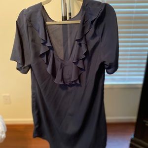 Short sleeve, back ruffle, navy blue, target dress